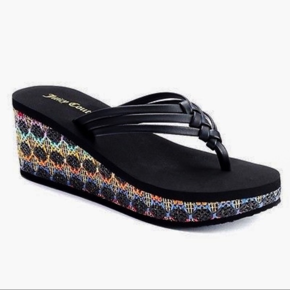 Juicy Couture Shoes - JUICY COUTURE Rainbow Braid Straw Wedge Sandals 11